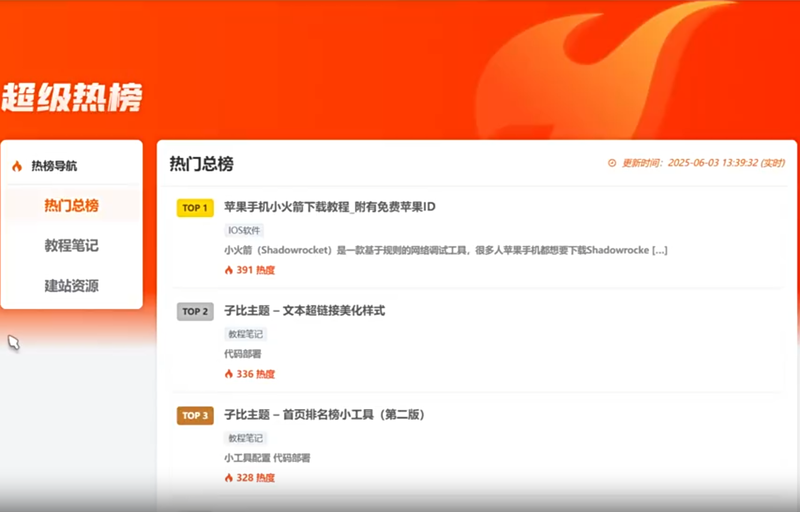 Zibll主题 – 新超级热榜页面(无图版)